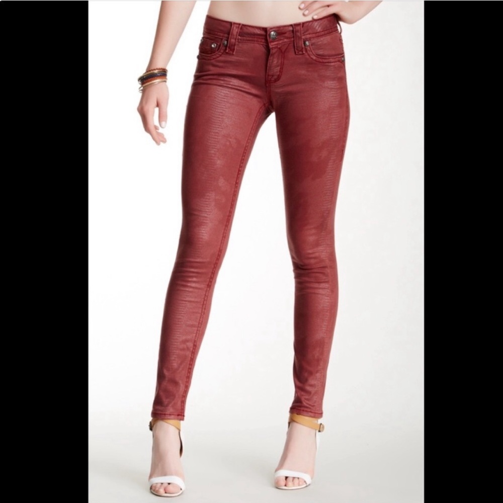 Rock Revival Womens Jeans Red Skinny Python Snake Print Fleur Di Lis 27